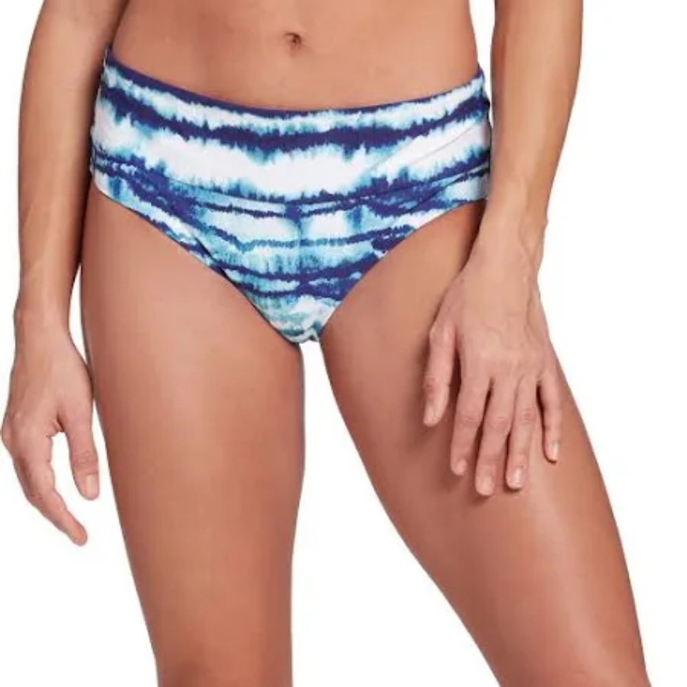 2/$30 Mid Rise Bikini Women's Wide Band Bottom XL Blue Watercolor Stripe